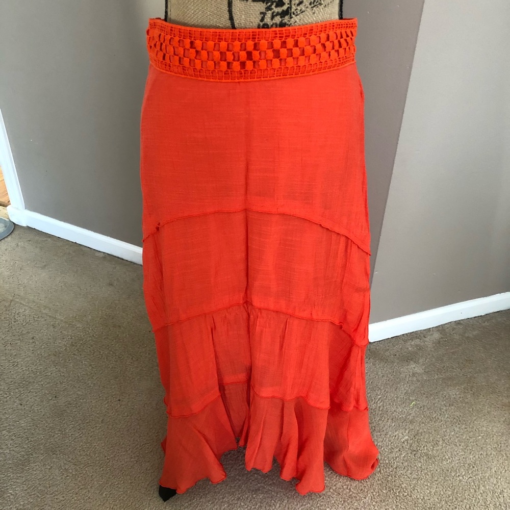 A.Byer Orange Hi-Lo Maxi Skirt